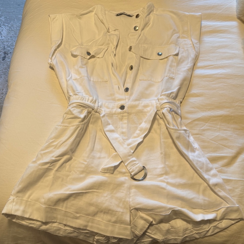 Zara Cream Button-Up Top with Silver Accents